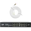 PNI SW016 - Set di switch Gigabit, 16 x 10/100/1000 Mbps, alloggiamento in metallo, cavo patch CAT8 da 3 m PNI U8030W
