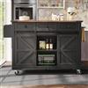 DACHETOU Isola della cucina con piano di lavoro estraibile, 2 ante scorrevoli, 3 cassetti, carrello da portata su ruote, armadio da cucina, carrello da pranzo, venature in legno, colore nero