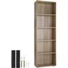 tectake® Scaffale per Libri con 5 Ripiani, Libreria Verticale Salvaspazio, Arredamento Ufficio e Casa, Libreria da Parete, Design Robusto in MDF, Facile da Pulire - Quercia