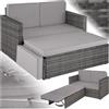 tectake® Divano Lounge in Rattan Corfù, Componibile, Pouf con Sostegno Pieghevole, Cuscini Spessi, Telaio in Acciaio Verniciato, Alta Qualità, Comfort Superiore - Grigio