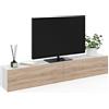 IDMarket - Mueble TV suspendido ELIO 2 puertas blanco y madera 180 cm