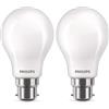 PHILIPS LED Lampadina LED Classic, Equialente a 60W, Attacco B22, Luce Bianca Calda, Non dimmerabile, Frosted, 1 pack (Confezione da 2)