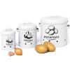 Relaxdays Contenitori Porta Patate Cipolle e Aglio, Set da 3 Barattoli da Cucina, Coperchio e Fori, Metallo, Bianco