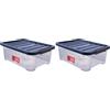 Sundis Wave Box, scatola portaoggetti 17l, con coperchio a clip, plastica trasparente, impilabile, ideale per riporre oggetti in camera da letto, spogliatoio, ufficio o ripostiglio (Confezione da 2)