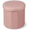 Relaxdays Pouf in Velluto con vano portaoggetti, Imbottito, Pieghevole HxD: 38 x 38 cm, Rotondo, Colore: Rosa
