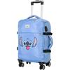 CARTOON Valigia Trolley Cabina Stitch 55x35x20 cm Morbida Poliestere Bagaglio a Mano 4 Ruote Porta USB Tasche Frontali Manico Allungabile e Serratura TSA 44 Litri Stitch