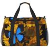 kkvhhyuo Borsone da viaggio, pieghevole, bagaglio a mano con tracolla staccabile, per weekend, palestra e pendolari in aeroporto (funghi dei cartoni animati, 50 x 33 x 26), Girasoli gialli con farfalle blu