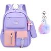 SEDEX Zaino Scuola Elementare Bimbo Zainetto Scolastico In Tela Borsa Viaggio Grande Capacità Satchel per Scuola Sport All'aperto Idea Regalo Compleanno Ragazzo Ragazza In Età Scolare(Viola)