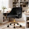Fiximaster Homeoffice Sedia da ufficio in velluto, ergonomica e regolabile in altezza, girevole con ruote e gambe dorate, moderno sgabello da trucco per studio (Nero)