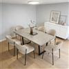 JIEXI Set di 6 tavoli da pranzo allungabili, 130 x 170 cm, 6 sedie in velluto a coste, piano rettangolare in MDF e polvere di cemento, stile moderno e contemporaneo, per sala da pranzo e cucina