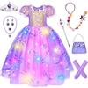 Herenear Vestito Rapunzel Luminoso Bambina, Costume Carnevale Rapunzel per Bambini da 3-12 Anni, Abito Principessa con LED, Ragazze Compleanno Partito Abiti Natale Halloween Carnevale Cosplay Abito