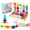 LIAILA Giocattolo Montessori 3 in 1 in legno da infilare, gioco di ordinamento e impilamento, giocattolo educativo per lo sviluppo della motricità fine e della coordinazione per bambini dai 2 anni in su