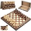 TTOPBAO Scacchiera in legno, 3 in 1 Scacchiera Professionale, 29 cm x 29 cm, Scacchiera Portatile e Pieghevoli, Gioco da Tavola di Qualità Adatto a Raduni di Bambini Adulti, Attività Familiari