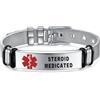 Medical ID Me Braccialetto identificativo medico in acciaio inox argentato, regolabile, per diabete, epilessia, diluente del sangue, One Size, macchia, Non pietra preziosa