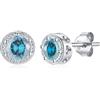 Qings Orecchini a Bottone con Zirconi Blu, Orecchini da Donna in Argento con Zirconi Cubici