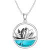 BETHZA Collana da donna in argento Sterling 925 con turchese blu naturale con ciondolo a forma di fiore di loto, gioiello occidentale per Natale e compleanno, argento Sterling, turchese, Argento