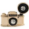 Avalaya Spilla a forma di piccola macchina fotografica, stile vintage, color oro invecchiato, 30 mm di diametro
