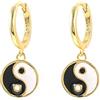 Ayoiow Orecchini Donna Argento 925 Oro, Orecchini Pendenti Nero Bianco Olio Gocciolante Yin Yang Orecchini Donna
