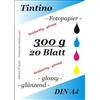 Tintino - Carta fotografica formato A4 per stampante a getto d'inchiostro, 20 fogli, 300 g/m?, lucida su entrambi i lati, waterproof, ad asciugatura rapida, per colori brillanti, colore: Bianco