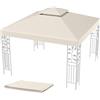 COSTWAY Tettoia di Ricambio per Gazebo da 3 x 3 m, Doppio Strato Superiore, Copertura per Gazebo da Giardino con Gancio e Chiusura a Strappo (Beige)