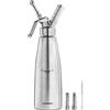 Forgast Dispenser per Panna Montata, 1 Litro, 3 Beccucci, 1 Spazzole per la Pulizia, Argento, Sifone per Panna Professionale, Sifone da Cucina in Alluminio, per la Preparazione di Panna, Mousse