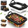 Dictien Pirofila Vetro per Friggitrice ad Aria per Ninja AF400EU/ DZ400EU/ SL400EU | 2 Pezzi Teglia Vetro, Accessori Airfryer, per COSORI 8,5L Doppio Cestello, Resiste a 300°C, Anello in Silicone Rimovibile