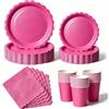 Nkaiso 50 Pezzi Piatti Carta e Tovaglioli Rosa Acceso per 10 Persone | Set Stoviglie Festa con 10x Piatti Carta 23cm e 10x 18cm Usa e Getta, 10 Bicchieri, 20 Tovaglioli Compleanno BBQ