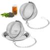 Guador 2 Pezzi Infusore per Tisane, Filtro per Tè Sfuso in Acciaio Inossidabile con Catena Lunga e Vassoio Raccogligocce Rotondo,Maglia Fine, Filtro Sferico a Rete per Il Tè per Teiera, Tazza di tè, Cucina e