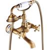 Gx Rubinetto Vasca Bagno Con Doccetta, Ottone Due Maniglie Rubinetto Miscelatore Vasca A Parete Con Supporto E Tubo Da 150Cm, Finitura In Ottone Anticato