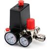 Yosoo Health Gear Pressostato del Compressore ad Aria, 220V Regolazione della Pressione con Sicurezza di Uscita, Valvola di Controllo, Guarnizione del Pistone e Manometro per Officina o Fabbrica