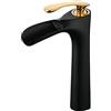 Shunli - Rubinetto per bagno, nero opaco a cascata alto, rubinetti per lavandino, con maniglia semplice e un foro in ottone massiccio, valvola in ceramica, colore: Nero