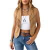 Adigau Gilet Corto Donna in Pelle Scamosciata con Frange Cachi S