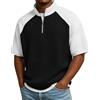 Generic Polo a nido d'ape da uomo con cerniera a 1/4 a maniche corte, top da golf casual con colletto alla coreana, maglietta estiva alla moda, classica, lavoro, ufficio, affari, vacanze polo, Nero , M
