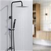 Auralum Colonna Doccia senza Miscelatore, Colonna Doccia Nera con Saliscendi Doccia Altezza Regolabile 72-110cm, Saliscendi Doccia con Soffione Acciaio Inox a Muro, Asta Doccia con Soffione e Doccetta