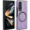 XKchatpt Custodia Magnetica per Samsung Galaxy Z Fold 3 Compatibile con la Ricarica Wireless, Custodia Rigida Sottile Antiurto in Pelle PU, Viola