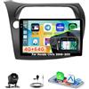 Roinvou 4G+64G Android 15 Schermo Autoradio per Honda Civic 2006-2011 CarPlay Android Auto, 9 Pollici Incell Touchscreen Stereo Auto GPS Bluetooth EQ WIFI RDS FM SWC Telecamera