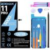 bokman Batteria per iPhone 11 Pro 5000mAh, Batteria Interna di Ricambio ad Alta Capacità con Kit di Riparazione, Strumenti e Strisce Adesive, Compatibile A2160 A2215 A2217