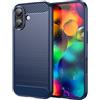 WJXEXRS Cover per iPhone 17, Custodia Spazzolata e Fibra di Carbonio Morbido Silicone TPU Slim Fit Case, Antiurto, Antigraffio, Antiscivolo, Protezione Cover Grado Militare iPhone 17 -Blu