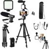 IBISTORA Ultimate Vlogging Kit: treppiede estensibile da 50 pollici, microfono, luce, telecomando per iPhone/smartphone/fotocamere, perfetto per YouTube Starter & Studio Creator Video Maker Kit