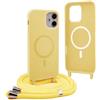 YFSYLL Magnetica Cover per iPhone 12 Mini con Cordino,Compatibile con MagSafe,Silicone Case con Regolabile Cordino da Collo Nylon Catena Collana Tracolla - Giallo