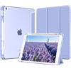 MoKo Cover per iPad 9a/8a/7a Generazione 10,2 Pollici 2021/2020/2019 con Portapenna, Custodia Trifold Sottile e Leggera con Retro in PC Rigido Traslucido, Auto Svegliati/Sonno, Lavanda Viola