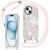 Krdvekm Cover per iPhone 14 / iPhone 13 6,1'' con Cordino, Aesthetic Margherita Fiori Tulipano Motivo Disegno Trasparente Silicone Ragazze Case Corda con Regolabile Laccio Antiurto Custodia, Rosa