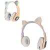 Cyrank Cuffie da Gioco Wireless, Cuffie Cat Ear Over Ear Cuffie Bluetooth Cuffie Musicali Pieghevoli con Luce a LED per Computer Portatile del Telefono(Cachi)