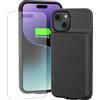 HUOBAO Cover Batteria per iPhone 15 [8500mAh], Custodia Caricabatterie Portatile Power Bank,Integrata Charger Case Intelligente Estesa Ricaricabile,6,1 pollici, Nero