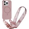 FMPCUON FNPCUON Cover Magnetica con Cordino per iPhone 14 Pro Compatibile con MagSafe,Ricarica Wireless, Placcatura Disegno Custodia con Collana Laccio Tracolla Regolabile Case.Rosa