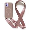 Leather Armor Cover Compatible con iPhone 12 Mini(5.4) rimovibile custodia in silicone ,[Antiurto] [AntiGraffio] [Antiscivolo]Custodia con Regolabile Collana per Cordino Collana Necklace Cover Corda-Rosa