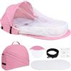 Huracan Nido pieghevole per bambini con zanzariera e tracolla, paracolpi per bambini, leggero, portatile, in schiuma morbida e coperta in cotone, comfort e sicurezza per neonati, rosa