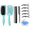ABWXN Set di spazzole per capelli ricci con spazzola per capelli ricci, spazzola districante senza tirare, pettine a denti larghi, pettine a coda, spazzola massaggiante per cuoio capelluto e fermagli
