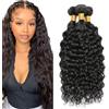 Creuost Water Wave Human Hair Bundles 1B Natural Black Perrucche Donna Extensions Double Weft Unprocessed Brazilain Remy Hair Weave Extension With Minimal Tangle 3 Bundles Total 300g 16 18 20 Inch