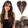 Silk-co 3D Hair Topper per Capelli Veri Donna con Clip Marrone Scuro, 28cm 13g Hand-tied Toupet Toupee Leggero con Frangia Sottile